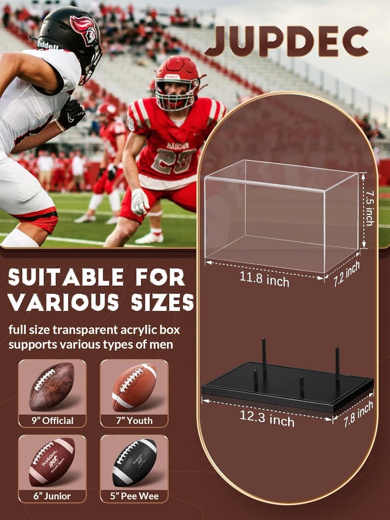 JupDec Football Display Case Full Size, Acrylic Clear Box with Wood Stand, UV Protected Memorabilia Holder, for Football Fans & Collectors, Sports Collectibles, No Assembly Required, Black - Image 4